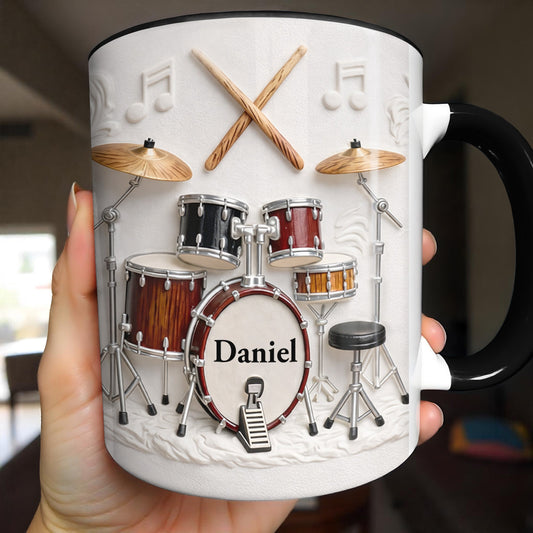 A Drummer's Heart Beats With Rhythm Custom Drum Set And Music Notes - Personalized Custom Accent Mug - JBS135_AMUG