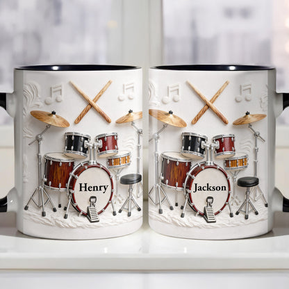 A Drummer's Heart Beats With Rhythm Custom Drum Set And Music Notes - Personalized Custom Accent Mug - JBS135_AMUG