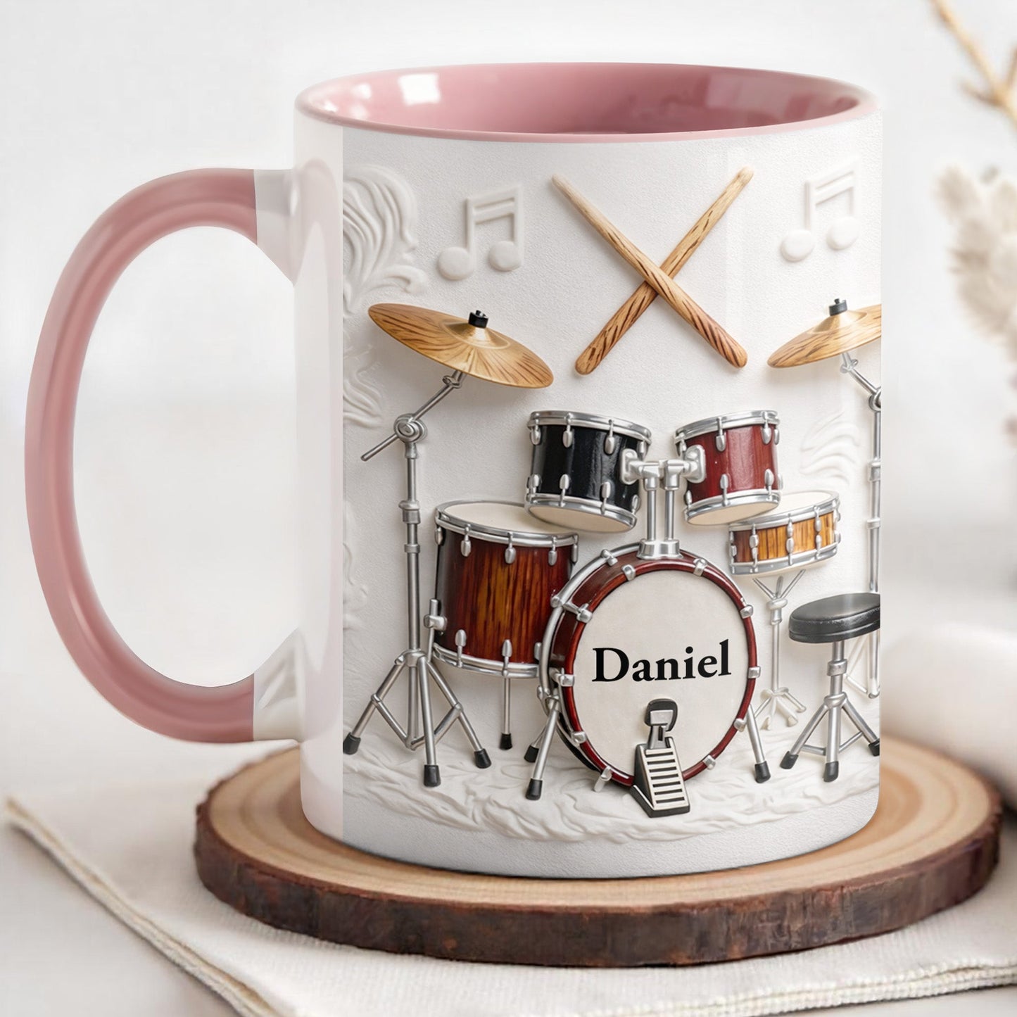 A Drummer's Heart Beats With Rhythm Custom Drum Set And Music Notes - Personalized Custom Accent Mug - JBS135_AMUG