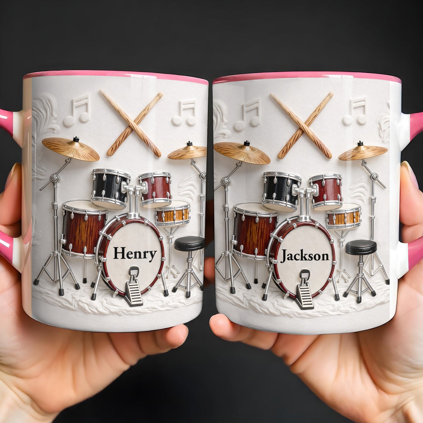 A Drummer's Heart Beats With Rhythm Custom Drum Set And Music Notes - Personalized Custom Accent Mug - JBS135_AMUG