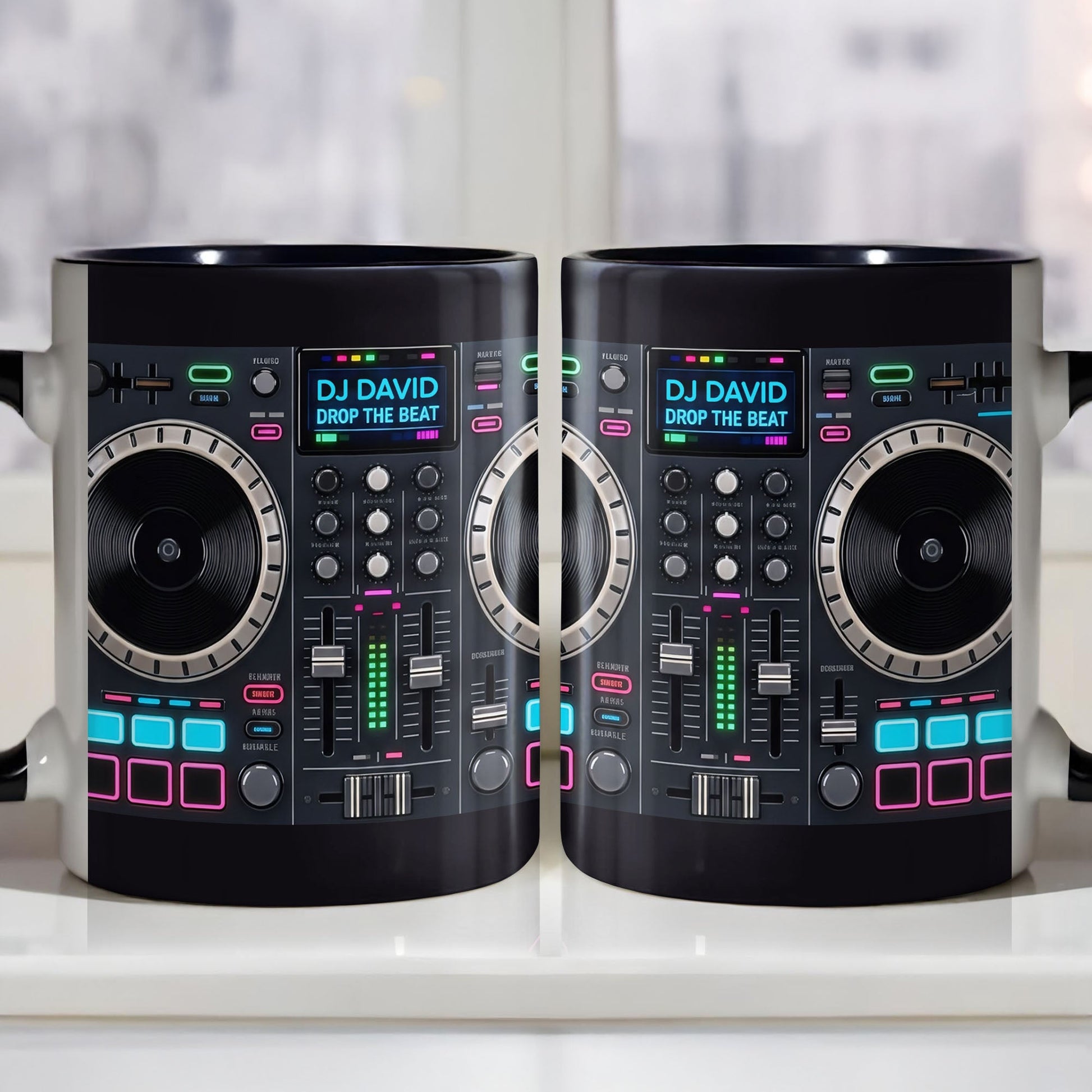 Drop The Beat Personalized DJ Controller Mixer And Turntable - Personalized Custom Accent Mug - JBS137_AMUG
