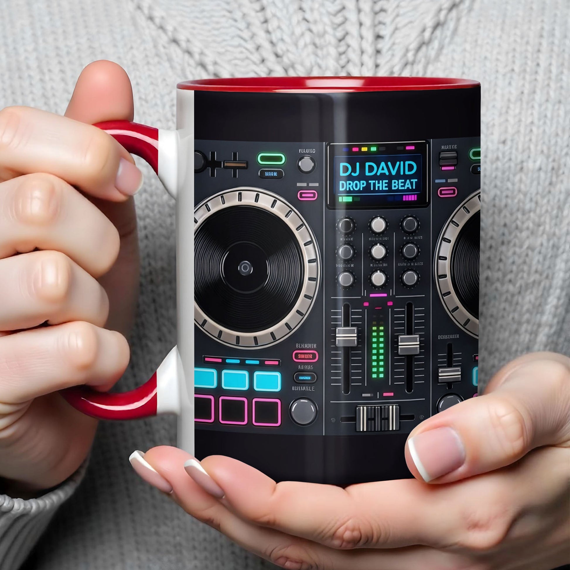 Drop The Beat Personalized DJ Controller Mixer And Turntable - Personalized Custom Accent Mug - JBS137_AMUG