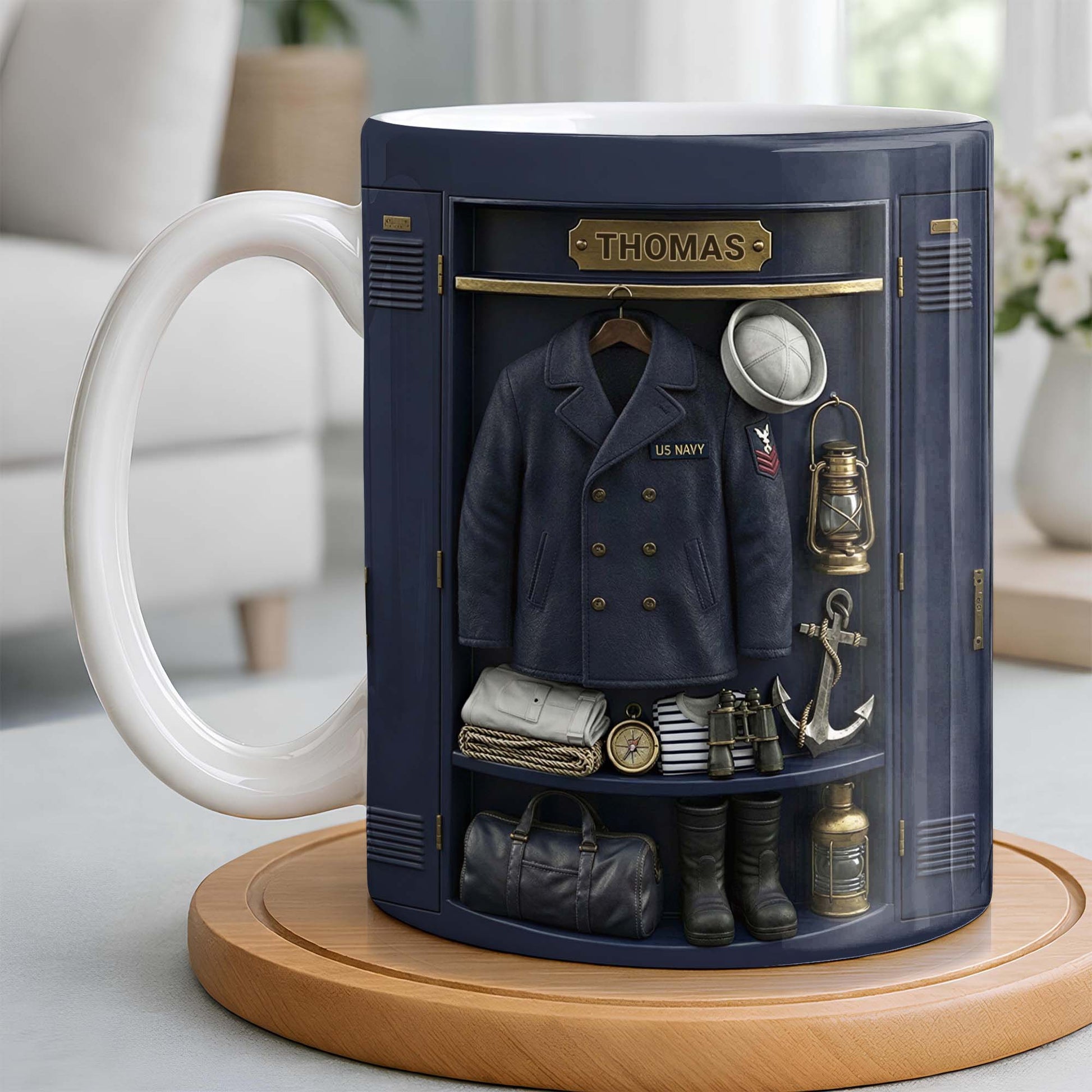 US Navy Locker With Uniform Anchor And Sailor Gear - Personalized Custom Coffee Mug - JBS142_MG
