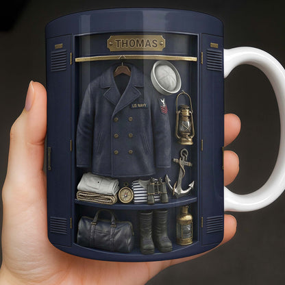 US Navy Locker With Uniform Anchor And Sailor Gear - Personalized Custom Coffee Mug - JBS142_MG