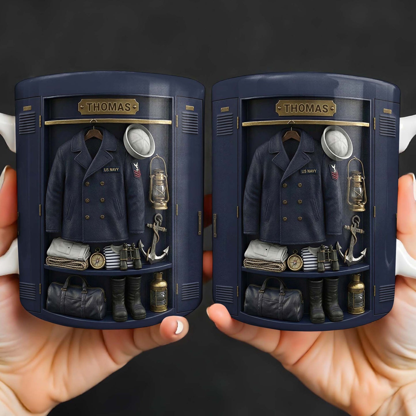 US Navy Locker With Uniform Anchor And Sailor Gear - Personalized Custom Coffee Mug - JBS142_MG
