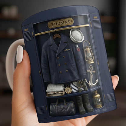 US Navy Locker With Uniform Anchor And Sailor Gear - Personalized Custom Coffee Mug - JBS142_MG