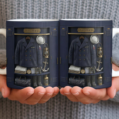 US Navy Locker With Uniform Anchor And Sailor Gear - Personalized Custom Coffee Mug - JBS142_MG