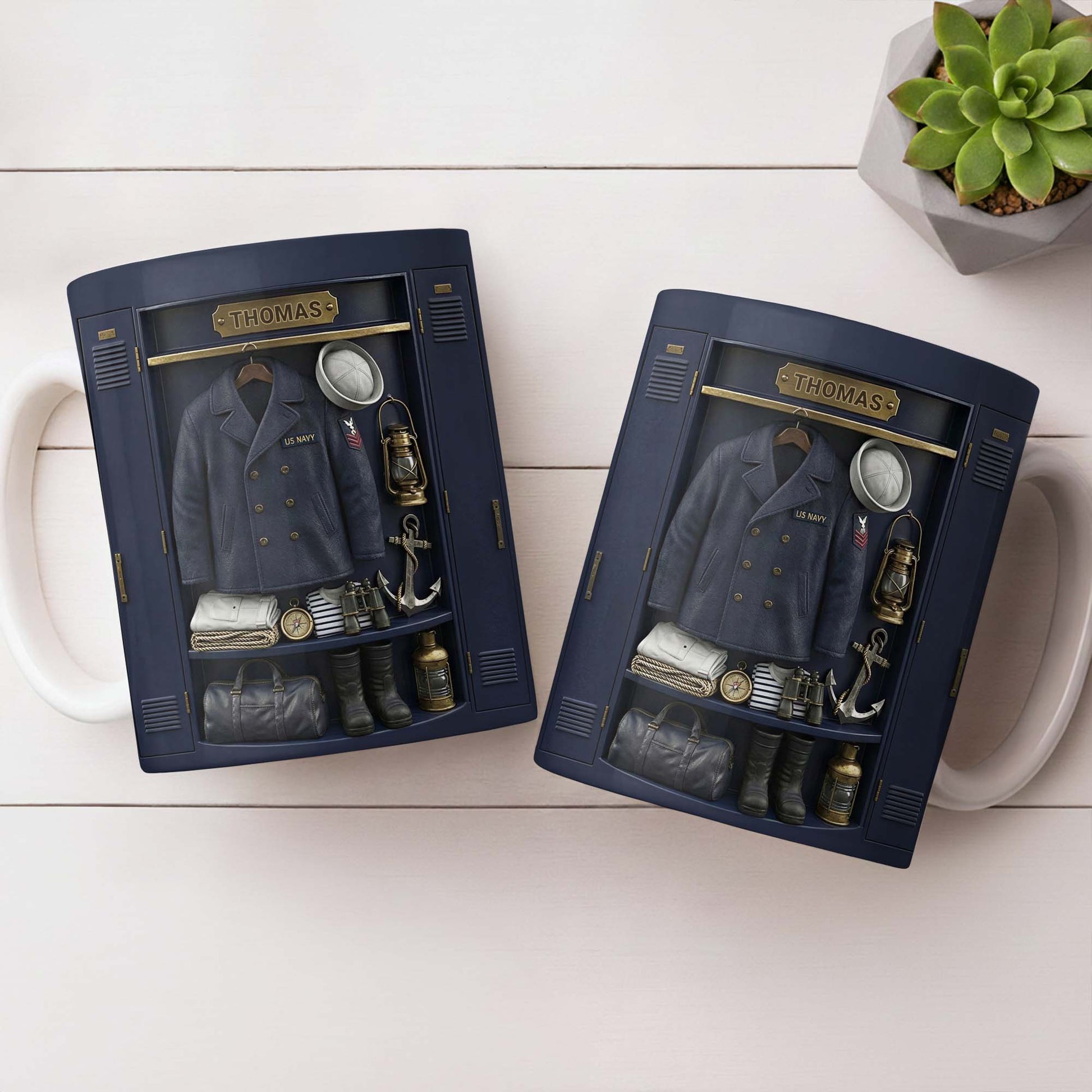 US Navy Locker With Uniform Anchor And Sailor Gear - Personalized Custom Coffee Mug - JBS142_MG