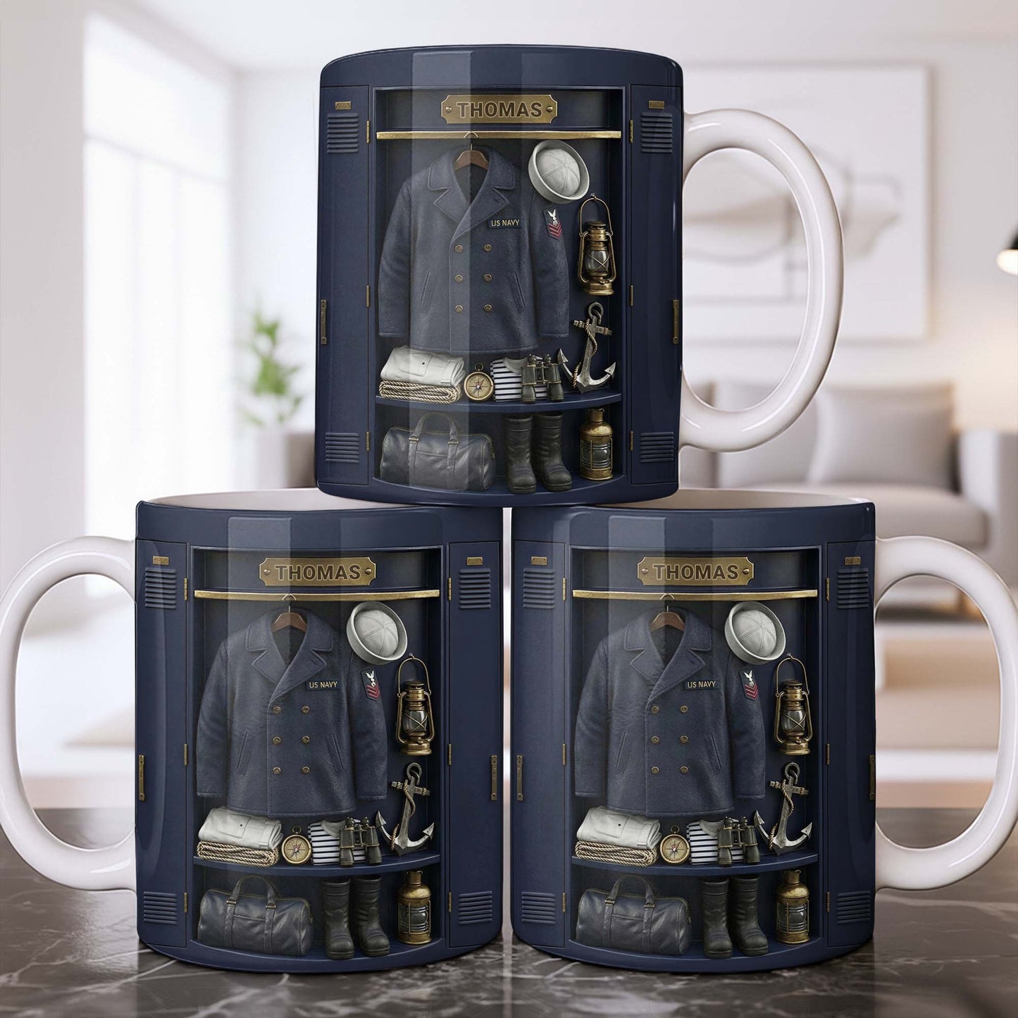 US Navy Locker With Uniform Anchor And Sailor Gear - Personalized Custom Coffee Mug - JBS142_MG
