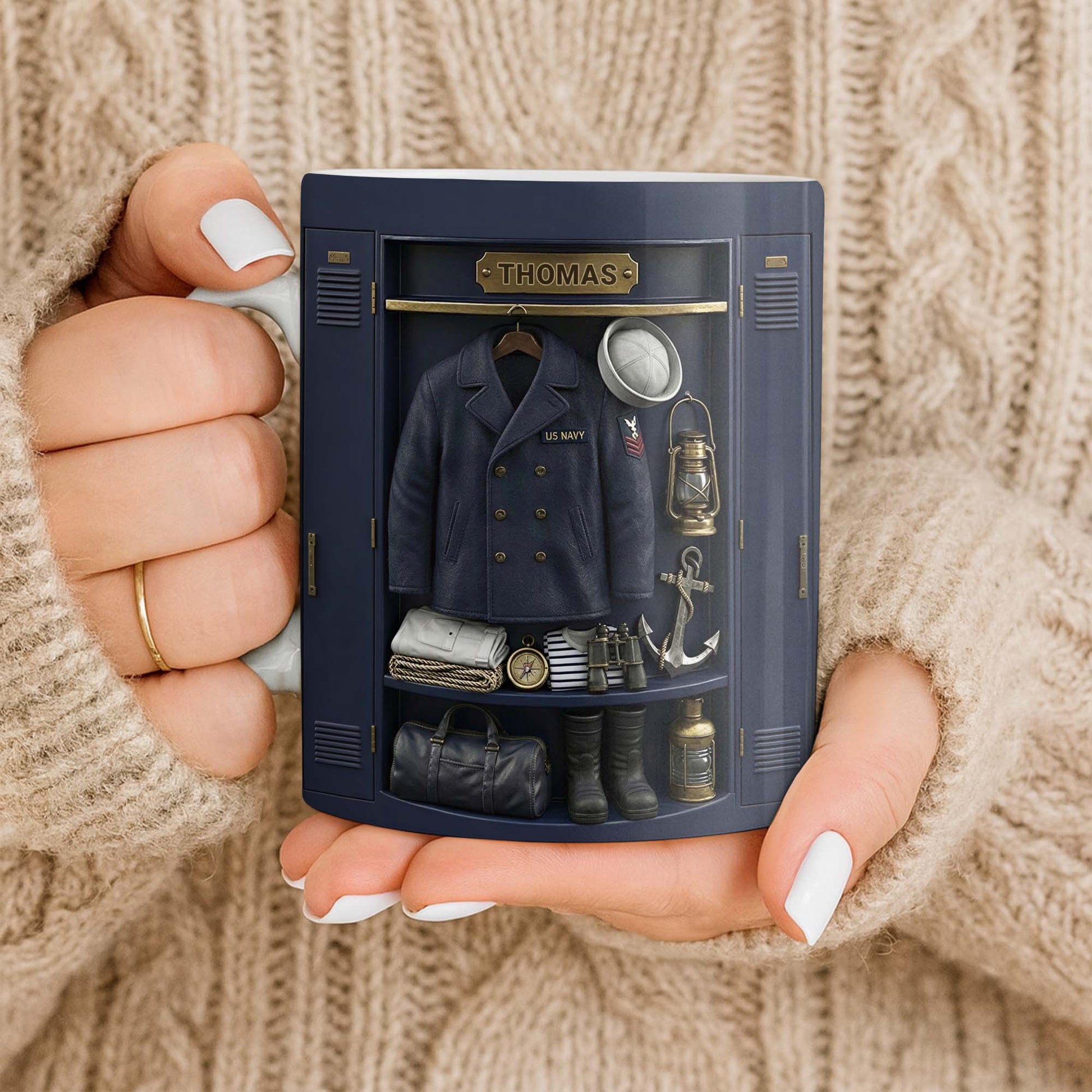 US Navy Locker With Uniform Anchor And Sailor Gear - Personalized Custom Coffee Mug - JBS142_MG