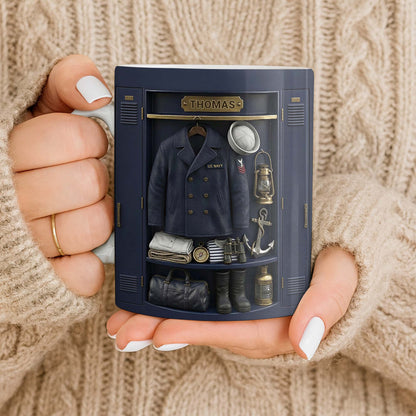 US Navy Locker With Uniform Anchor And Sailor Gear - Personalized Custom Coffee Mug - JBS142_MG