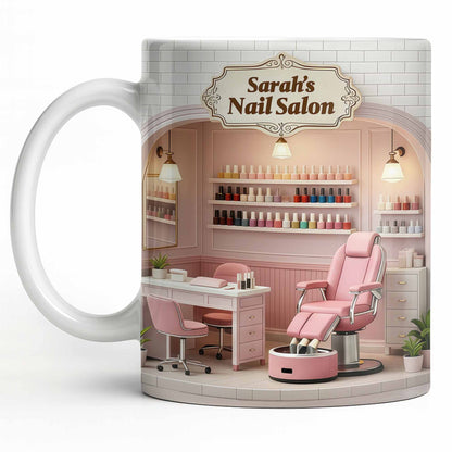 Nail Salon Custom Interior With Pink Pedicure Chair And Polish Shelves - Personalized Custom Coffee Mug - JBS152_MG
