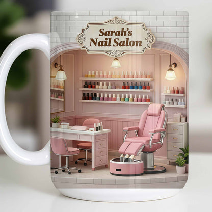 Nail Salon Custom Interior With Pink Pedicure Chair And Polish Shelves - Personalized Custom Coffee Mug - JBS152_MG