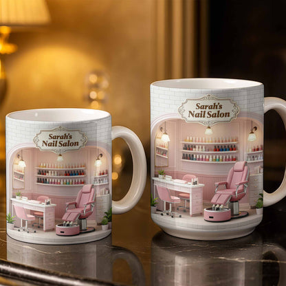 Nail Salon Custom Interior With Pink Pedicure Chair And Polish Shelves - Personalized Custom Coffee Mug - JBS152_MG