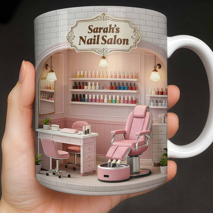Nail Salon Custom Interior With Pink Pedicure Chair And Polish Shelves - Personalized Custom Coffee Mug - JBS152_MG