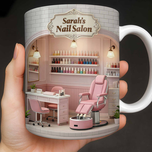 Nail Salon Custom Interior With Pink Pedicure Chair And Polish Shelves - Personalized Custom Coffee Mug - JBS152_MG
