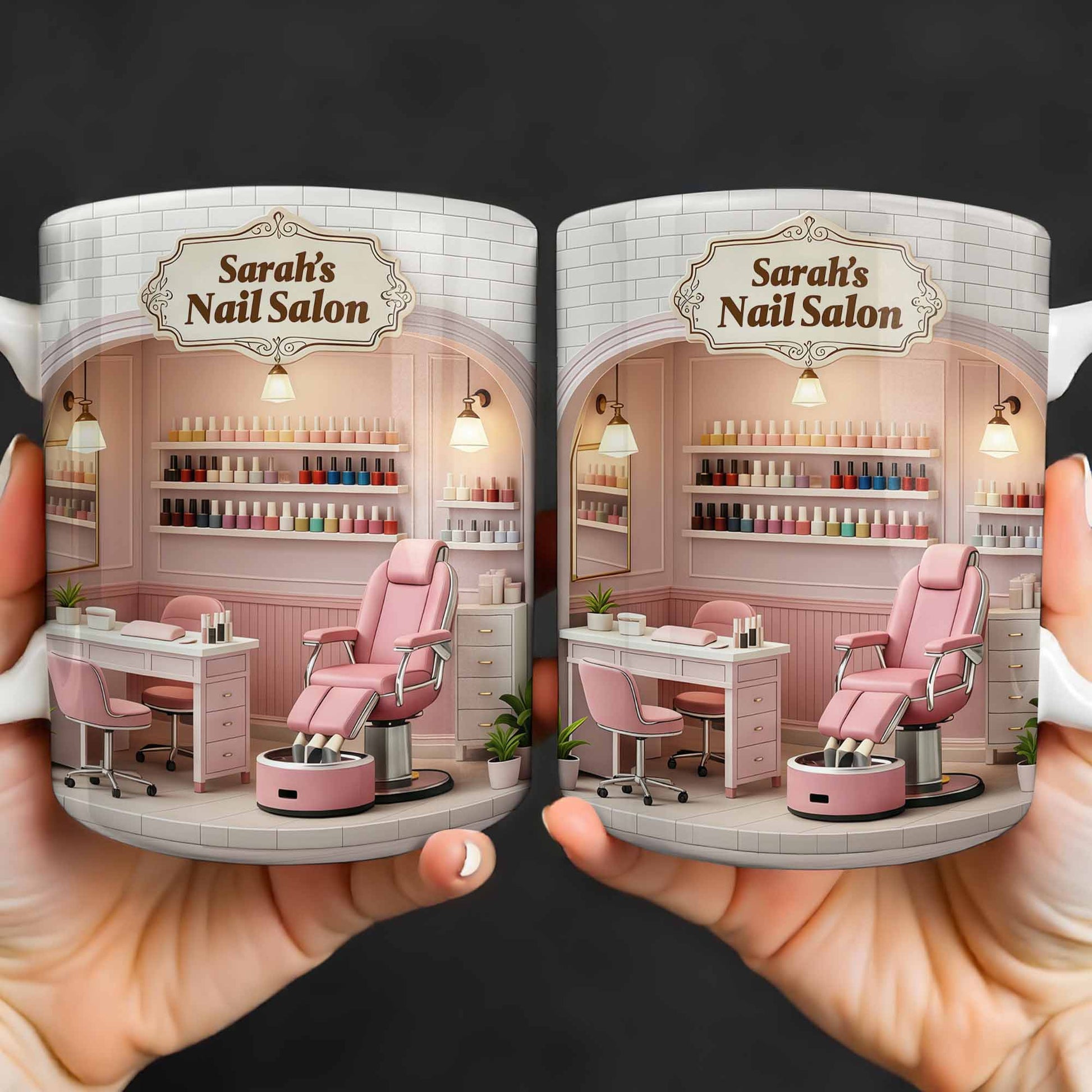 Nail Salon Custom Interior With Pink Pedicure Chair And Polish Shelves - Personalized Custom Coffee Mug - JBS152_MG