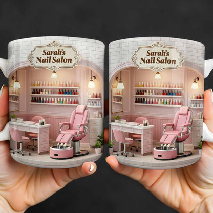 Nail Salon Custom Interior With Pink Pedicure Chair And Polish Shelves - Personalized Custom Coffee Mug - JBS152_MG