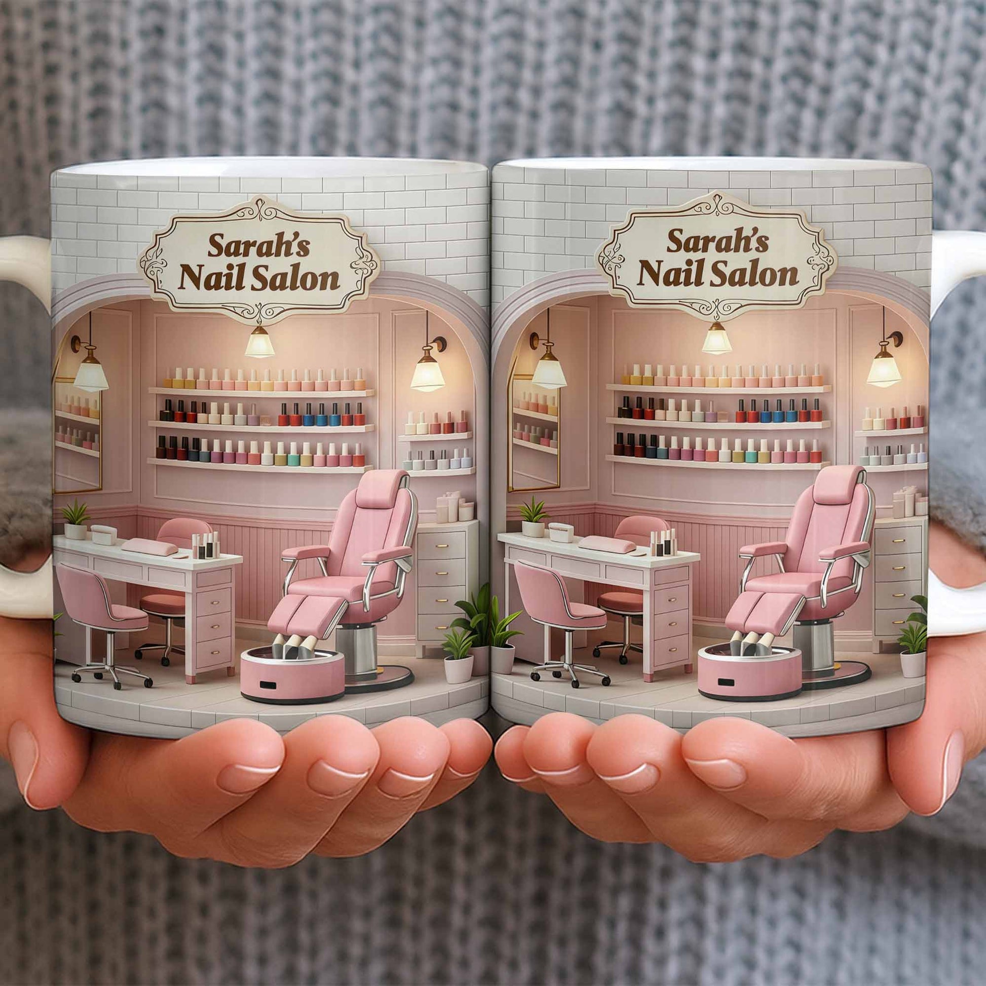 Nail Salon Custom Interior With Pink Pedicure Chair And Polish Shelves - Personalized Custom Coffee Mug - JBS152_MG