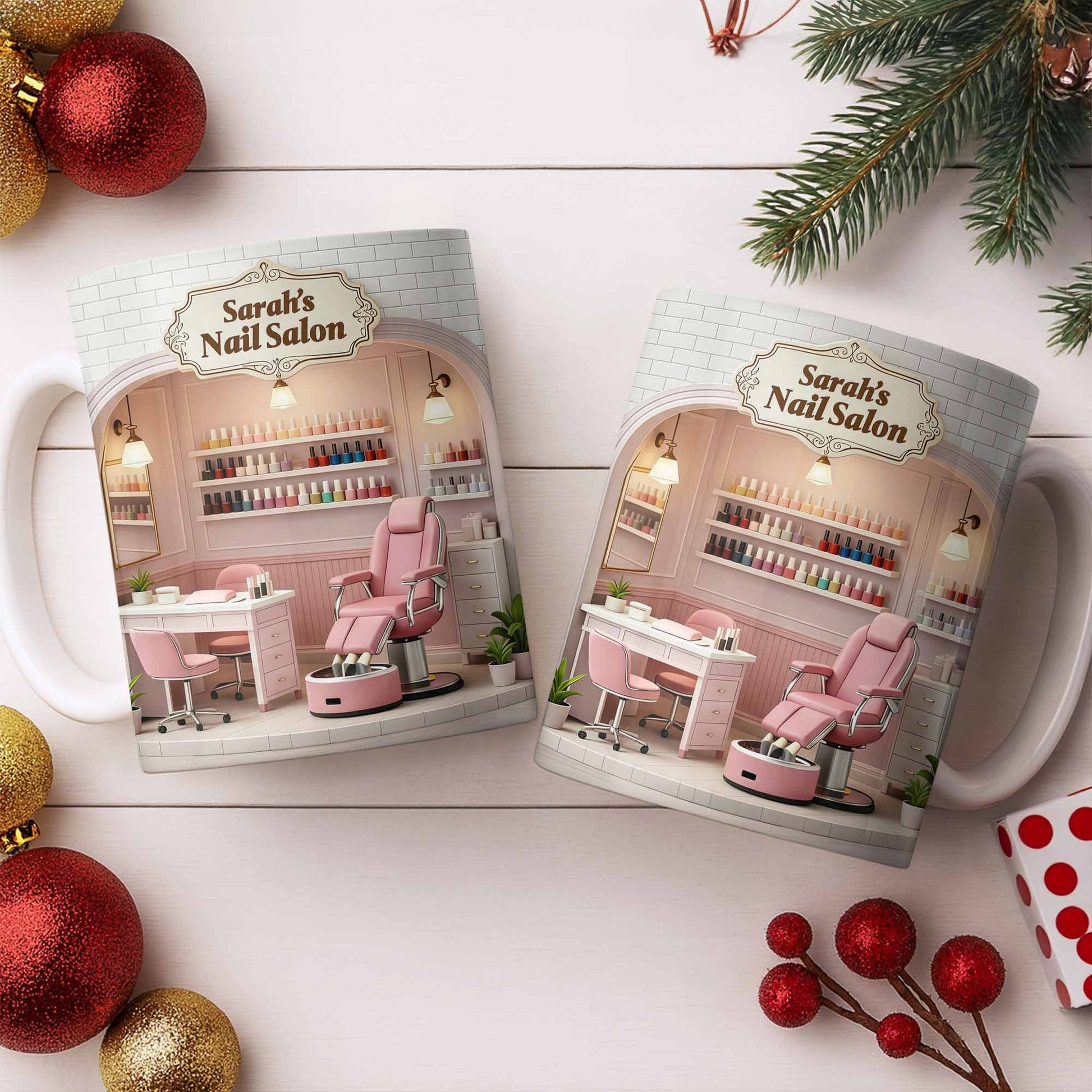 Nail Salon Custom Interior With Pink Pedicure Chair And Polish Shelves - Personalized Custom Coffee Mug - JBS152_MG