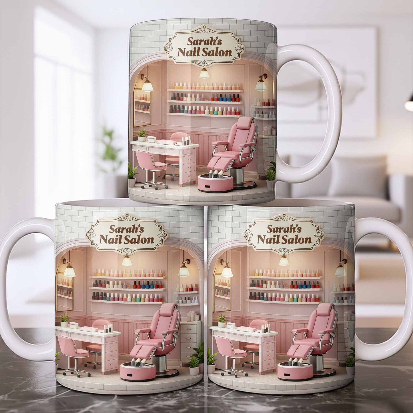 Nail Salon Custom Interior With Pink Pedicure Chair And Polish Shelves - Personalized Custom Coffee Mug - JBS152_MG