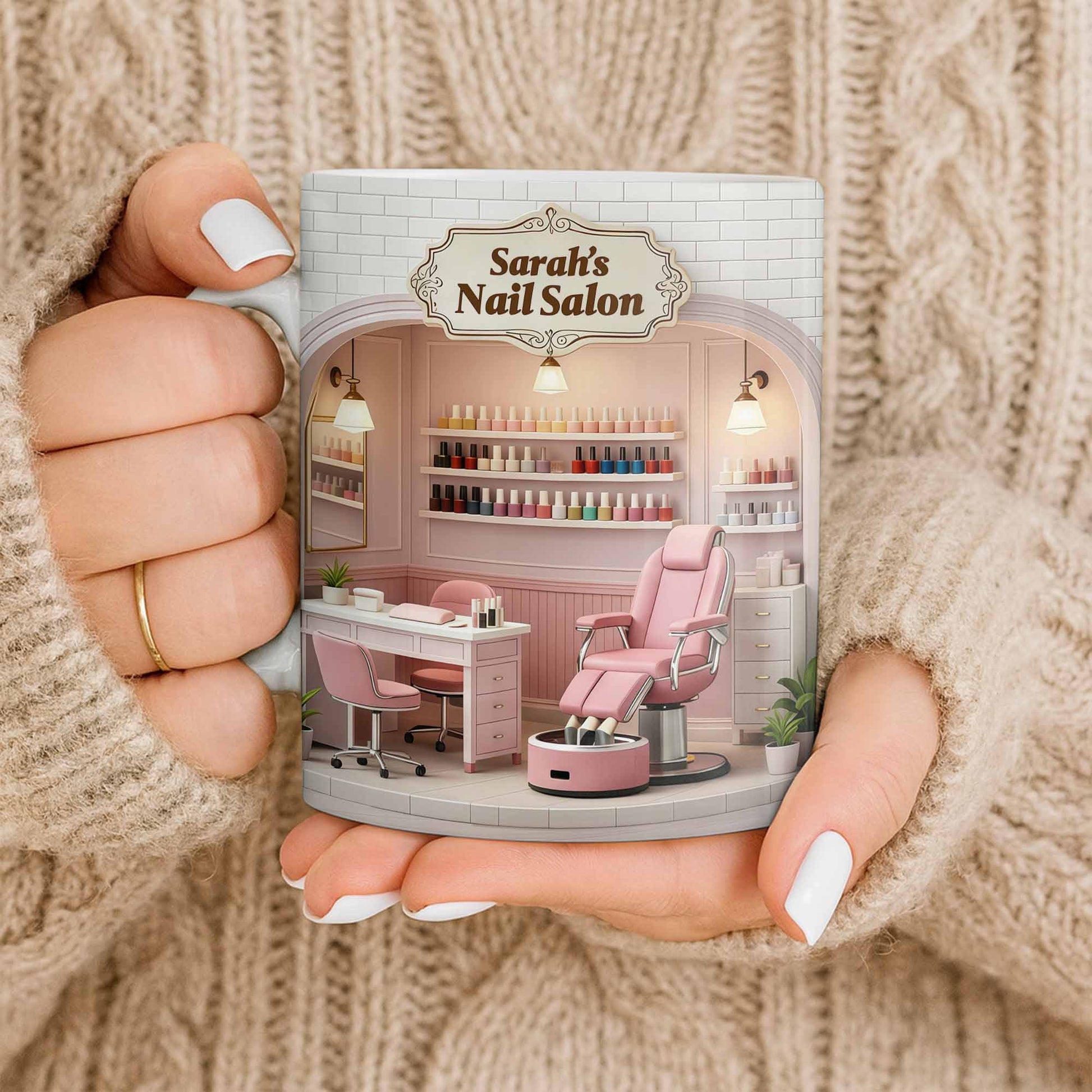Nail Salon Custom Interior With Pink Pedicure Chair And Polish Shelves - Personalized Custom Coffee Mug - JBS152_MG