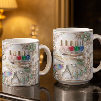 Nail Artist Life With Pearl Mosaic Flowers And Nail Tech Tools - Personalized Custom Coffee Mug - JBS183_MG