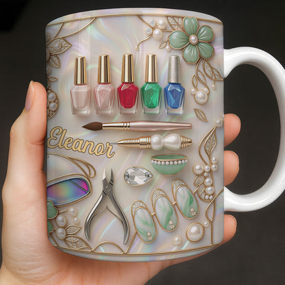 Nail Artist Life With Pearl Mosaic Flowers And Nail Tech Tools - Personalized Custom Coffee Mug - JBS183_MG
