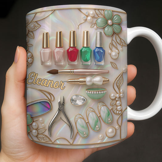 Nail Artist Life With Pearl Mosaic Flowers And Nail Tech Tools - Personalized Custom Coffee Mug - JBS183_MG