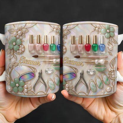 Nail Artist Life With Pearl Mosaic Flowers And Nail Tech Tools - Personalized Custom Coffee Mug - JBS183_MG