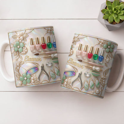 Nail Artist Life With Pearl Mosaic Flowers And Nail Tech Tools - Personalized Custom Coffee Mug - JBS183_MG