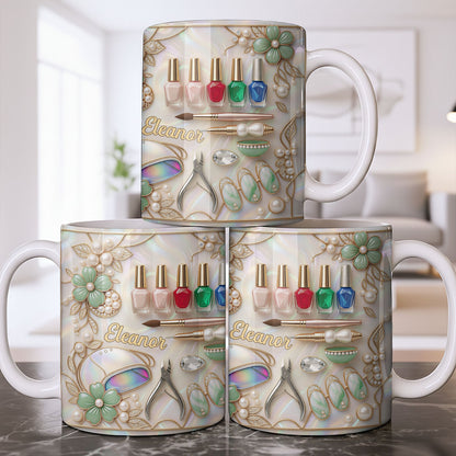Nail Artist Life With Pearl Mosaic Flowers And Nail Tech Tools - Personalized Custom Coffee Mug - JBS183_MG