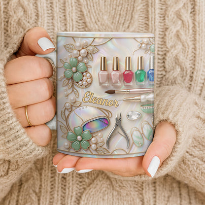 Nail Artist Life With Pearl Mosaic Flowers And Nail Tech Tools - Personalized Custom Coffee Mug - JBS183_MG