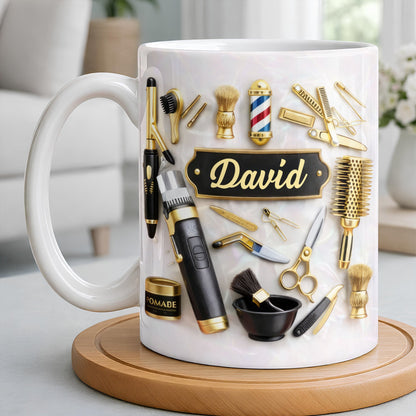 Professional Barber Tools And Accessories With 3D Effect Barber Pole - Personalized Custom Coffee Mug - JBS217_MG