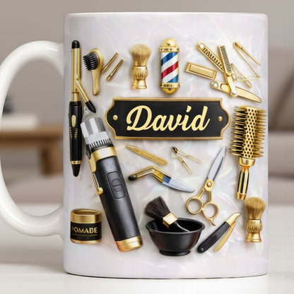 Professional Barber Tools And Accessories With 3D Effect Barber Pole - Personalized Custom Coffee Mug - JBS217_MG