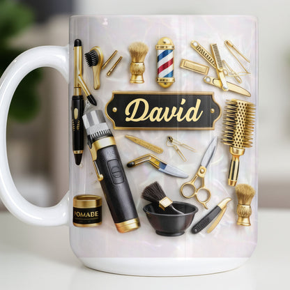 Professional Barber Tools And Accessories With 3D Effect Barber Pole - Personalized Custom Coffee Mug - JBS217_MG