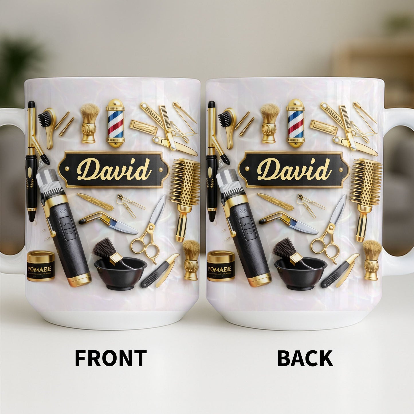 Professional Barber Tools And Accessories With 3D Effect Barber Pole - Personalized Custom Coffee Mug - JBS217_MG