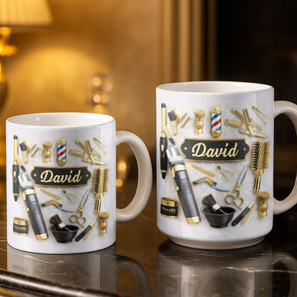 Professional Barber Tools And Accessories With 3D Effect Barber Pole - Personalized Custom Coffee Mug - JBS217_MG
