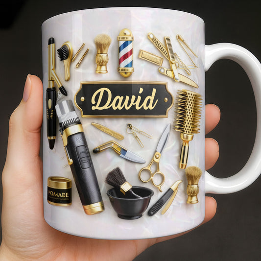 Professional Barber Tools And Accessories With 3D Effect Barber Pole - Personalized Custom Coffee Mug - JBS217_MG