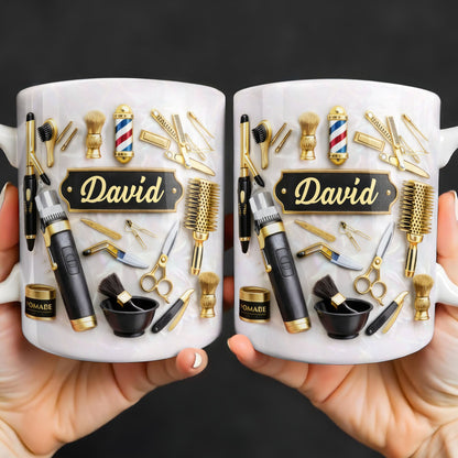 Professional Barber Tools And Accessories With 3D Effect Barber Pole - Personalized Custom Coffee Mug - JBS217_MG