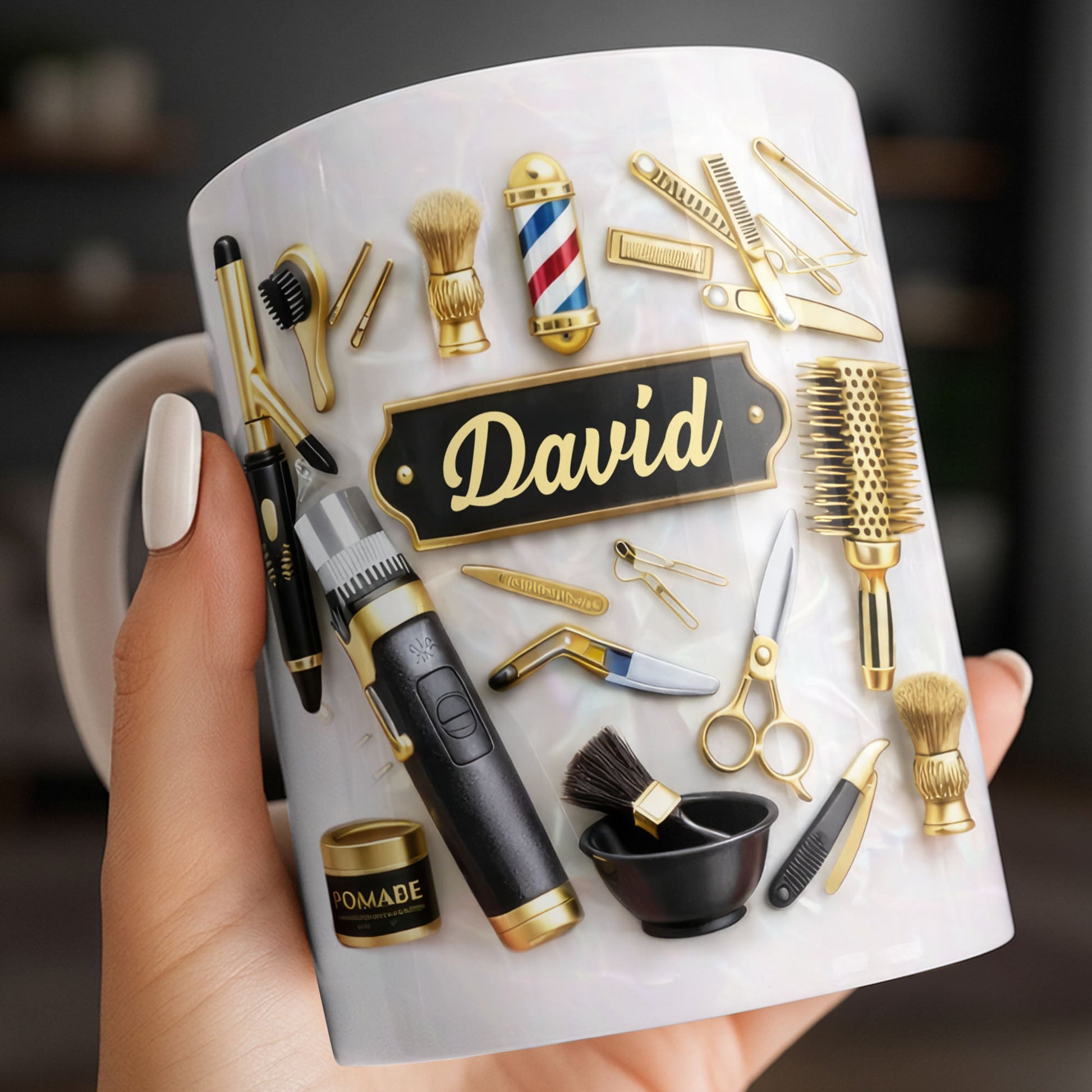 Professional Barber Tools And Accessories With 3D Effect Barber Pole - Personalized Custom Coffee Mug - JBS217_MG