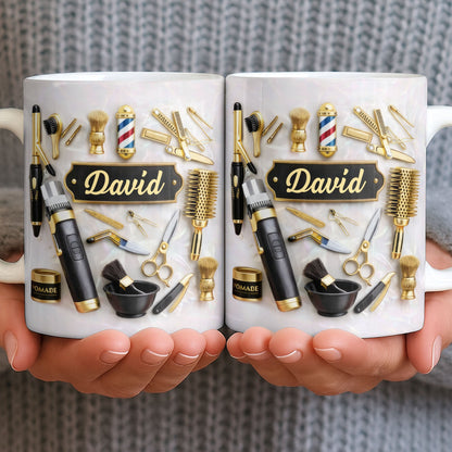 Professional Barber Tools And Accessories With 3D Effect Barber Pole - Personalized Custom Coffee Mug - JBS217_MG