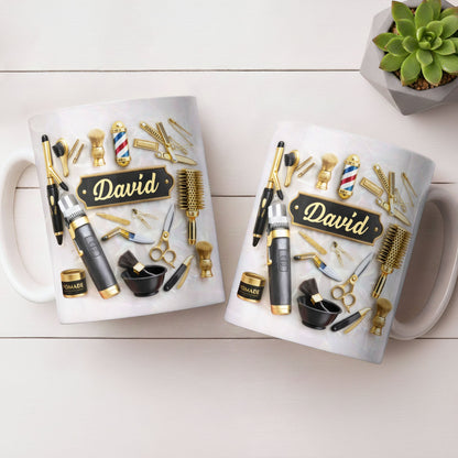 Professional Barber Tools And Accessories With 3D Effect Barber Pole - Personalized Custom Coffee Mug - JBS217_MG
