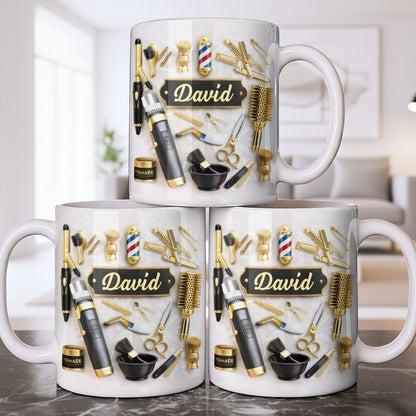 Professional Barber Tools And Accessories With 3D Effect Barber Pole - Personalized Custom Coffee Mug - JBS217_MG