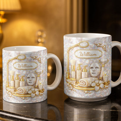 Skincare Essentials For The Best Esthetician With Pearls And Tools - Personalized Custom Coffee Mug - JBS225_MG