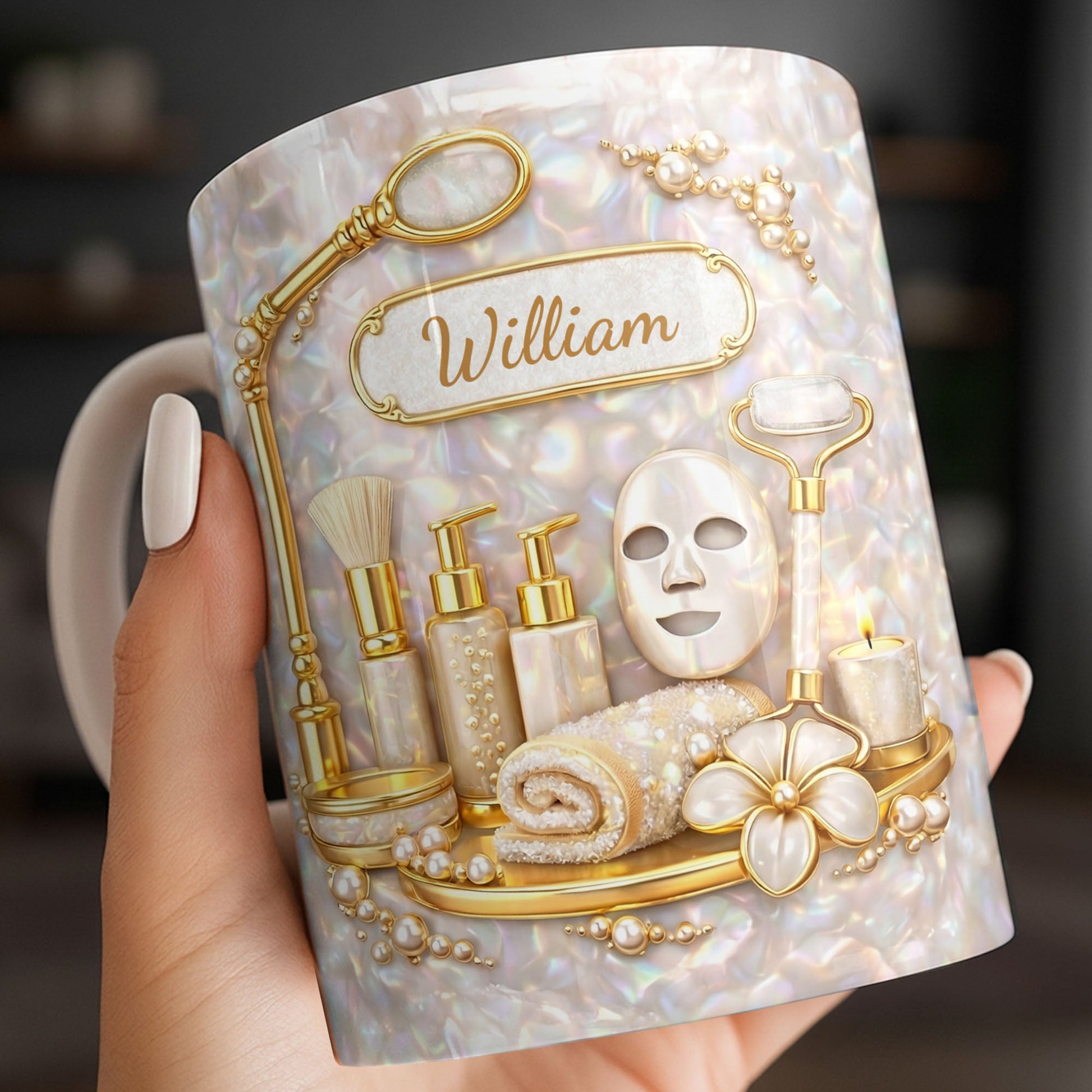 Skincare Essentials For The Best Esthetician With Pearls And Tools - Personalized Custom Coffee Mug - JBS225_MG