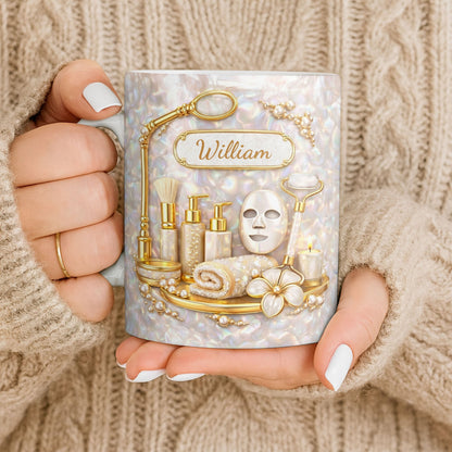 Skincare Essentials For The Best Esthetician With Pearls And Tools - Personalized Custom Coffee Mug - JBS225_MG