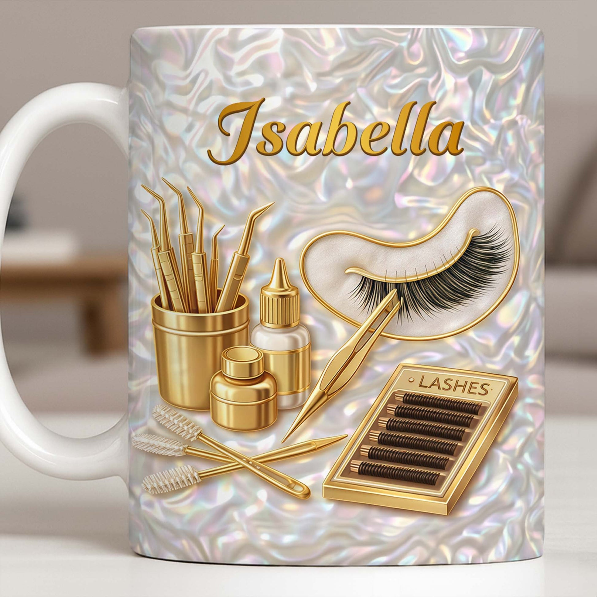 Lashes Professional Tools And Golden Lash Artist Accessories - Personalized Custom Coffee Mug - JBS226_MG
