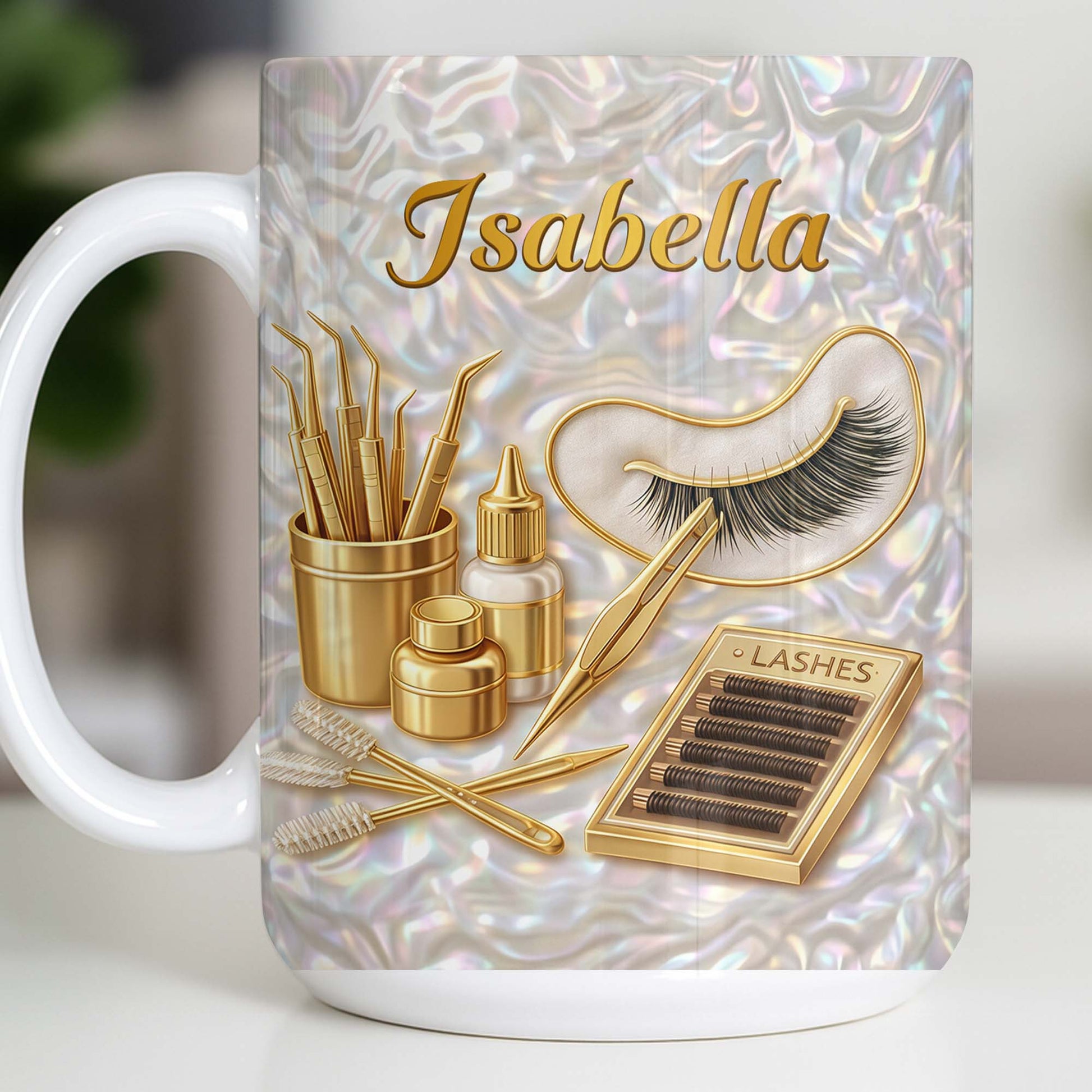 Lashes Professional Tools And Golden Lash Artist Accessories - Personalized Custom Coffee Mug - JBS226_MG