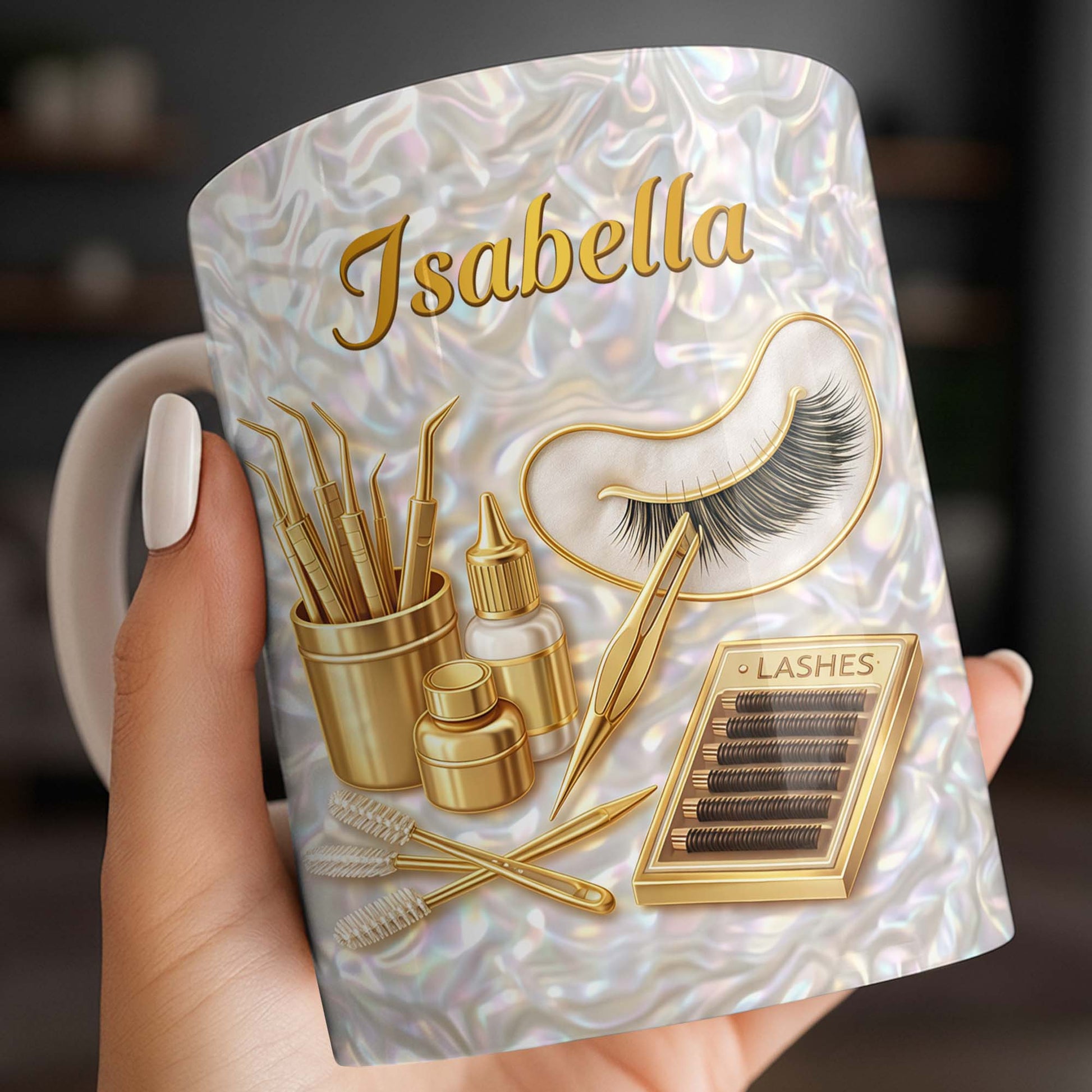 Lashes Professional Tools And Golden Lash Artist Accessories - Personalized Custom Coffee Mug - JBS226_MG